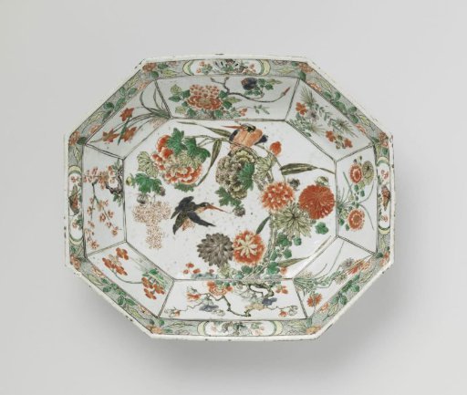 Oblong, octagonal basin with flowers, birds and insects