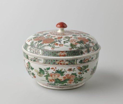 Tureen with flower sprays, butterfly and fish