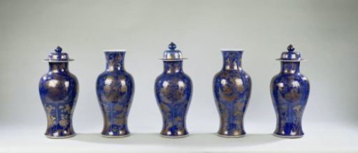 Baluster vase with powder blue and flowering plants and animals in panel decoration