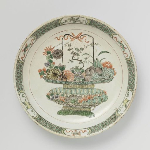 Saucer-dish with flowerbasket and precious objects