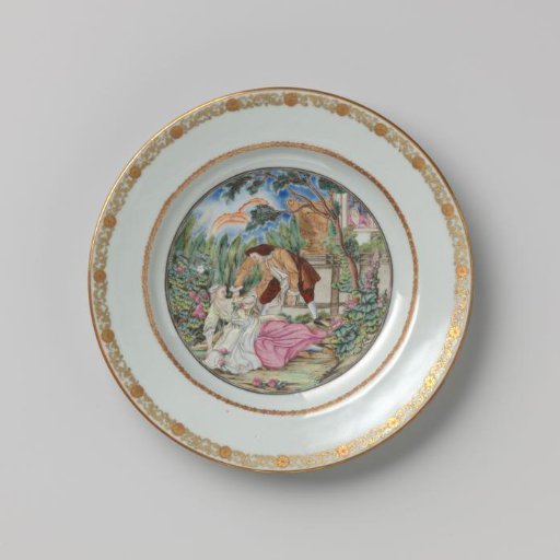 Plate with a Man and Woman in a Garden, in the Background a Second Woman
