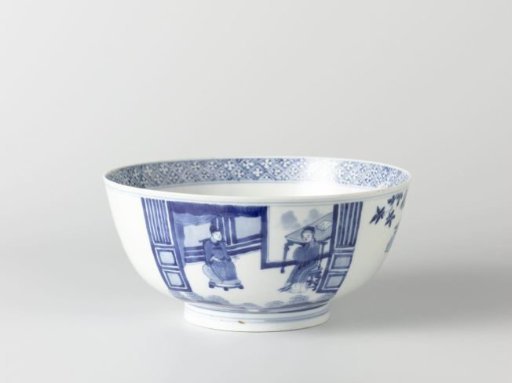 Bowl with two narrative scenes and two trees near rocks