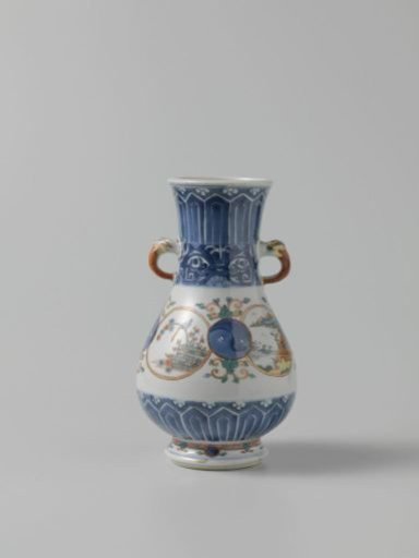 Pear-shaped vase with ornamental borders and landscapes in medallions