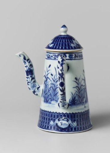 Conical coffeepot with an image of The Parasol Lady