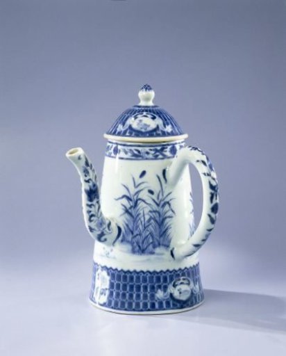 Conical coffeepot with an image of The Parasol Lady