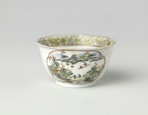Bell-shaped cup with a waterlandscape and flower scrolls