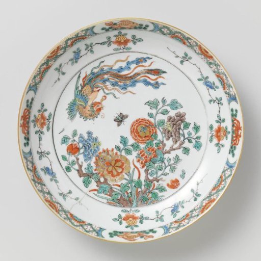 Saucer-dish with flowering plants, feng huang and flower sprays