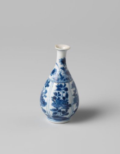 Miniature bottle vase with flowering plants in panels