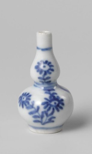 Miniature double-gourd vase with flowering plants