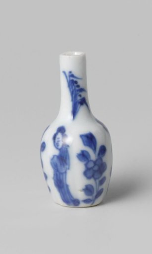Miniature bottle vase with flowering plants and women