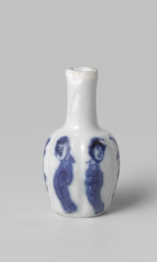 Miniature bottle vase with flowering plants and women