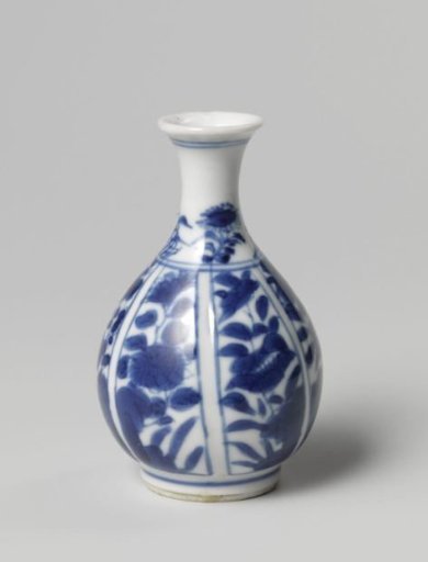 Miniature bottle vase with flowering plants in panels