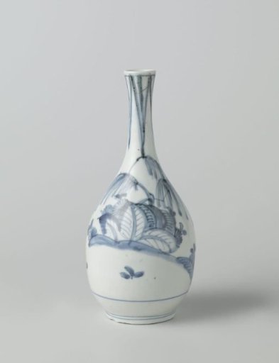 Rosewater bottle with flowering plants and a petal border