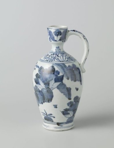 Ewer with two women in a landscape and floral scrolls