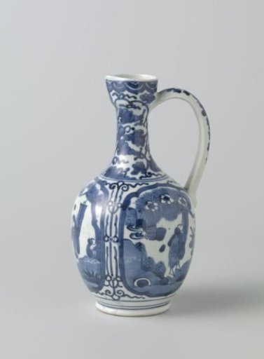 Ewer with landscapes in panels and floral scrolls