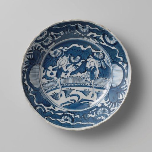 Plate with two schematic figures in a fenced garden