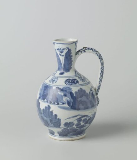 Ewer with two figures in a landscapes, scrolls and tulip motif