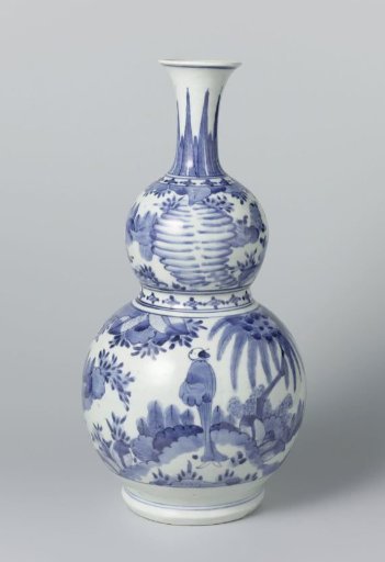 Gourd-shaped vase with two figures in a landscape