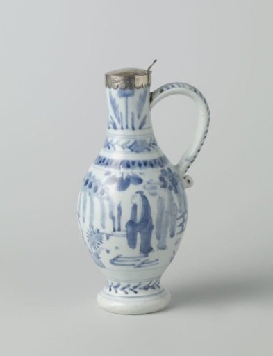Ewer with figures in a continuous landscape, ornamental borders and tulip motif