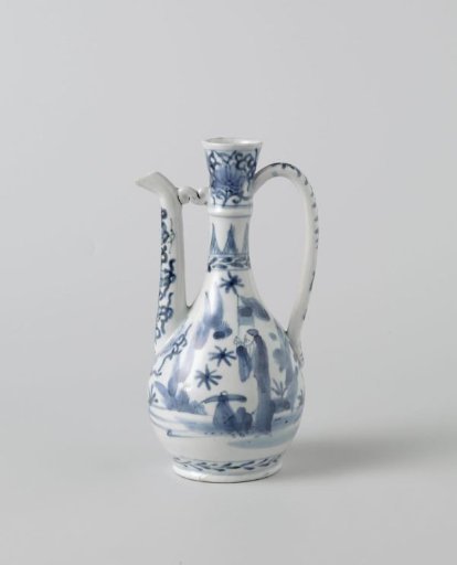 Ewer with figures in a landscape and floral scrolls