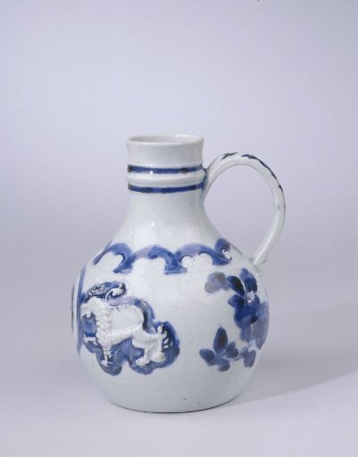 Jug with a flower spray and two lions in relief