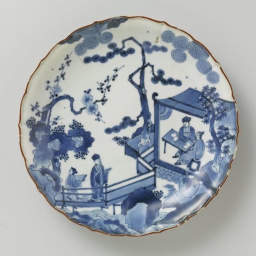 Saucer-dish with figures in a pavilion