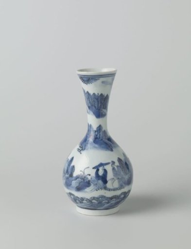 Bottle vase with figures in a continuous landscape