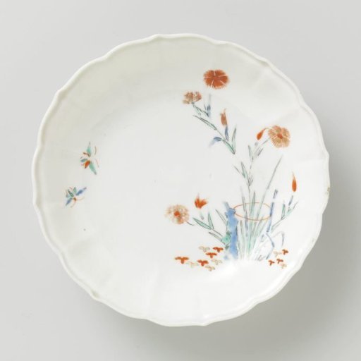 Saucer-dish with flowering plants and butterflies