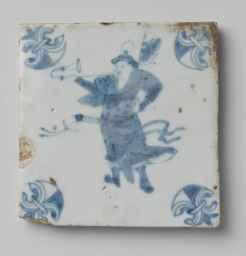 Tile with a man holding a trumpet