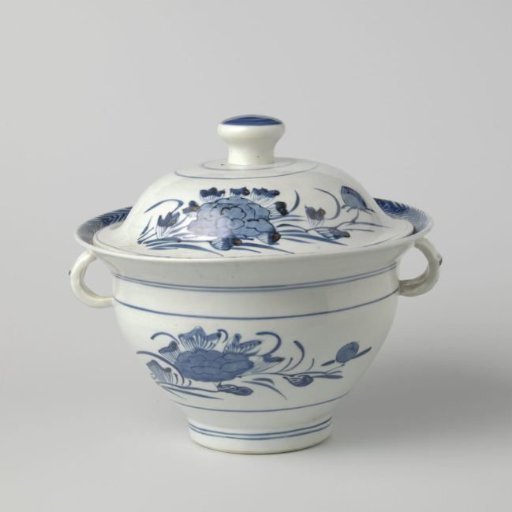 Round deksel with peony sprays