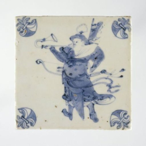 Tile with a warrior with a bow and arrow and a trumpet