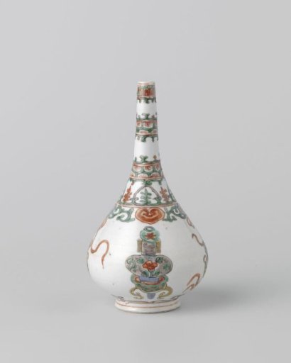 Pear-shaped rosewater sprinkler or bottle vase with ornamental borders, vases and tassels