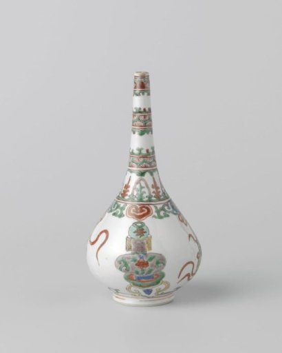 Pear-shaped rosewater sprinkler or bottle vase with ornamental borders, vases and tassels