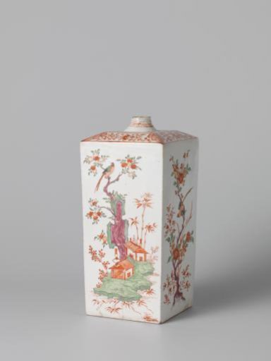 Square bottle with birds, flowering plants and pavilions