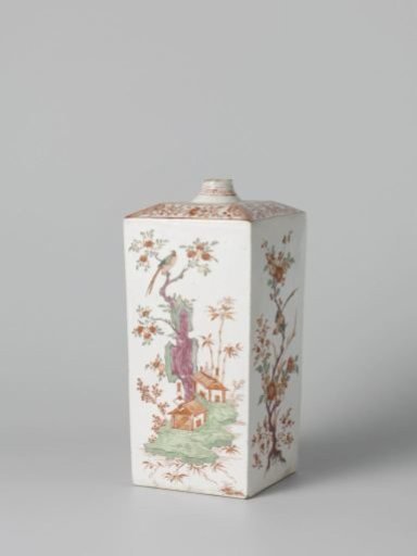 Square bottle with birds, flowering plants and pavilions