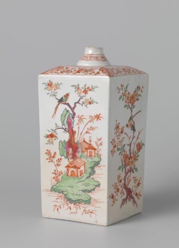 Square bottle with birds, flowering plants and pavilions