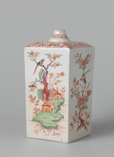 Square bottle with birds, flowering plants and pavilions