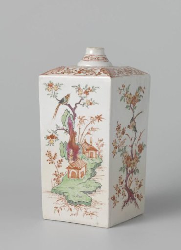 Square bottle with birds, flowering plants and pavilions
