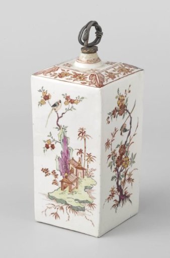 Square bottle with birds, flowering plants and pavilions