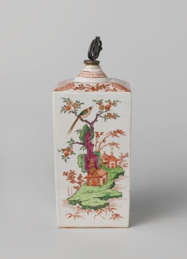 Square bottle with birds, flowering plants and pavilions