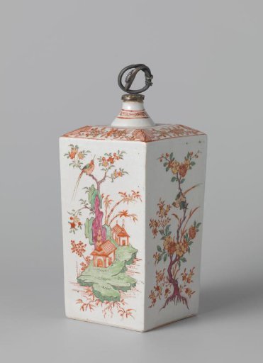 Square bottle with birds, flowering plants and pavilions