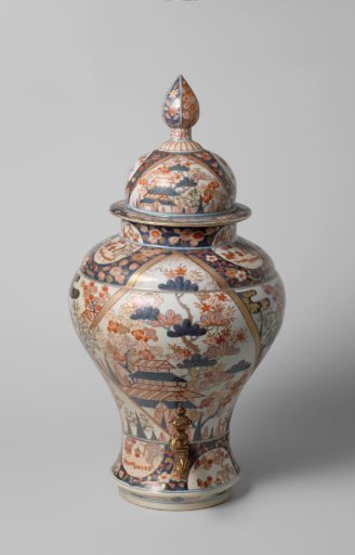 Fountain jar with landscapes and flower sprays