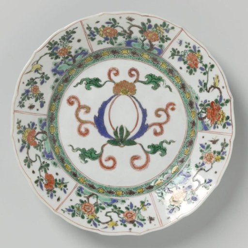Plate with foliate scroll decoration and flowering plants