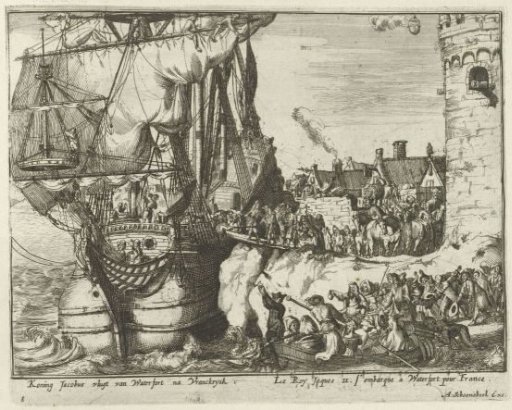 James II boards a ship for France at Waterford, 1690
