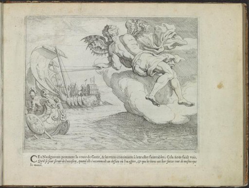 Zephyrus blowing Odysseus's ship forward