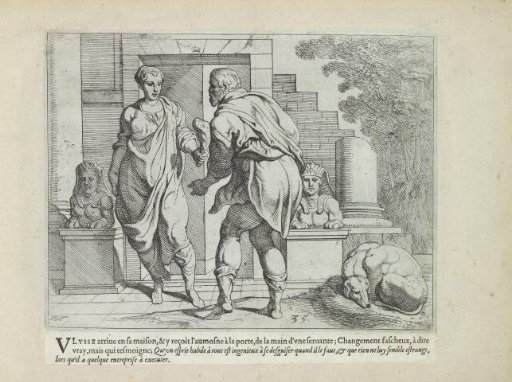 Odysseus receives an alms from one of his servants