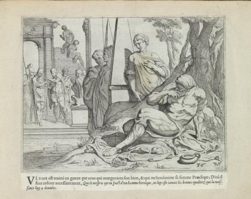 Odysseus as a beggar at the door of his house