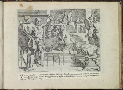 Odysseus shoots the arrow through the twelve rings