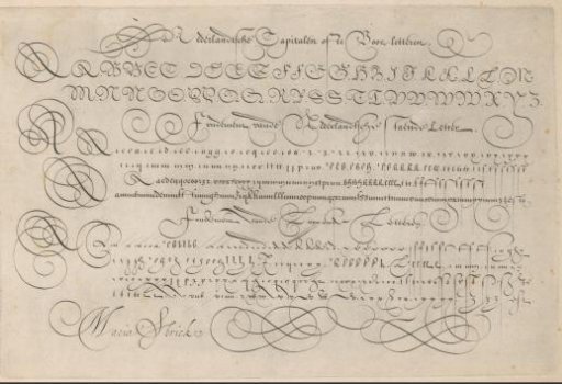 Examples of Dutch capitals, upright letter, and cursive hand
