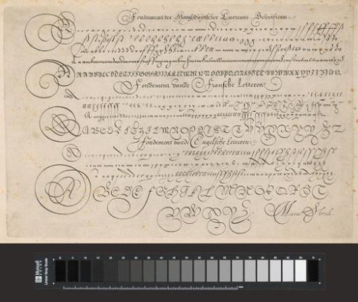 Examples of High German, French, and English lettering